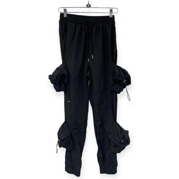 Boohoo Pocket Detail Shell Joggers Pants Womens Size 8 Black Nylon Cargo Pockets - Picture 1 of 12